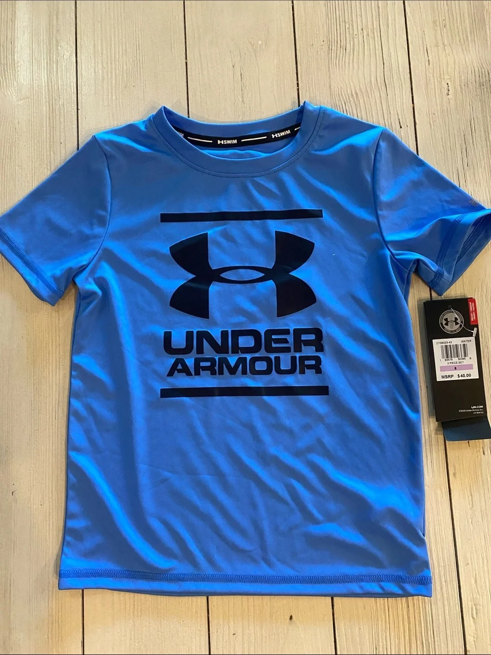 Under Armour Bright Blue Short Swim Sleeve Tee with Black Logo